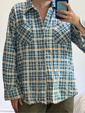 VINTAGE phoenix blue and yellow plaid button up